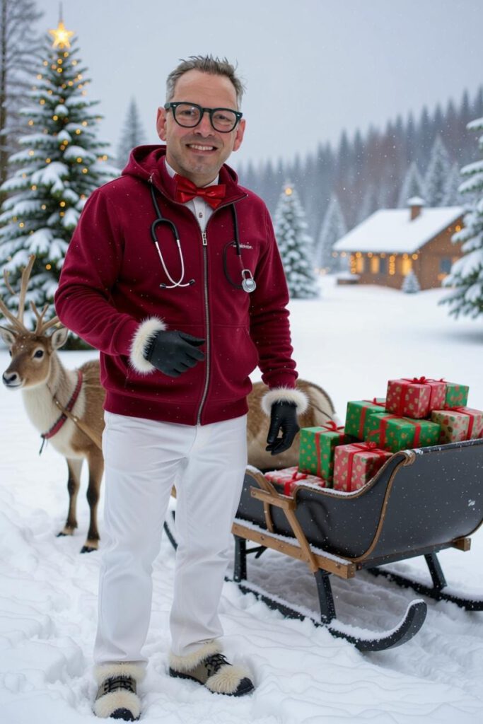 KI-Bild: Dr. Köber im Schnee mit Rentier
